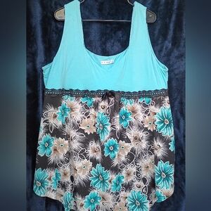 Rosegal Turquoise & Black Floral Lace-Trim Camisole